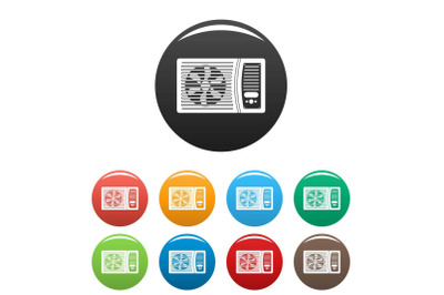 Outdoor air conditioner fan icons set color