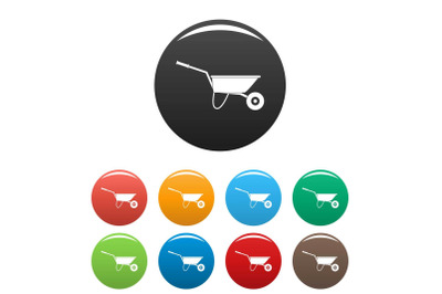 Farming wheelbarrow icons set color
