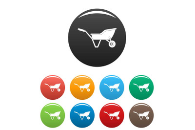 Garden wheelbarrow icons set color