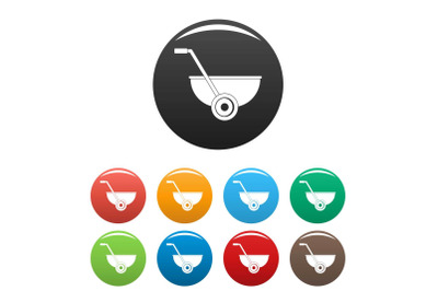 Small wheelbarrow icons set color