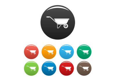 One wheel barrow icons set color