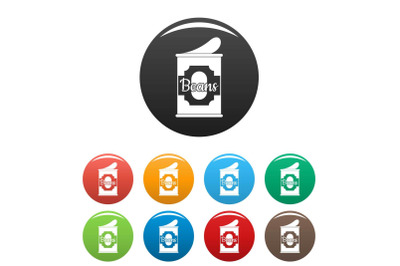 Beans tin can icons set color