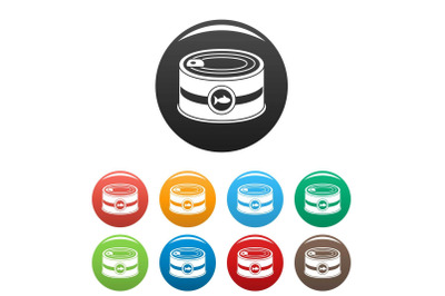 Fish tin can icons set color