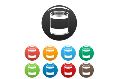 Food tin can icons set color