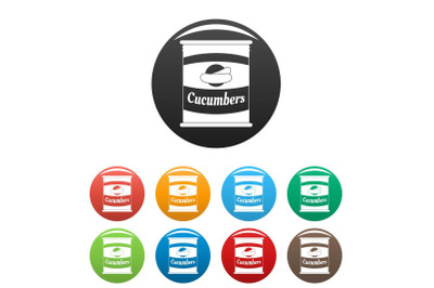 Cucumbers tin can icons set color