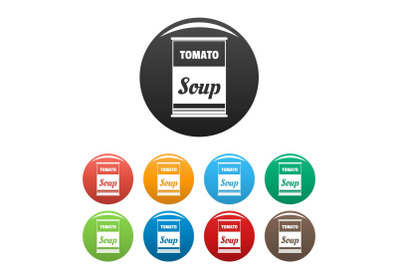 Tomato soup can icons set color