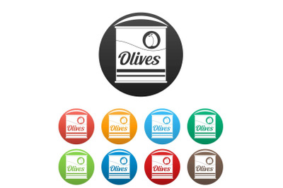 Olives can icons set color