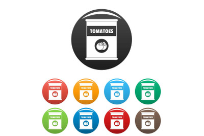 Tomatoes can icons set color