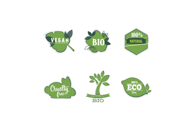 Bio and vegan stickers&2C; natural product label for mark helpful food