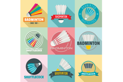 Shuttlecock logo set, flat style