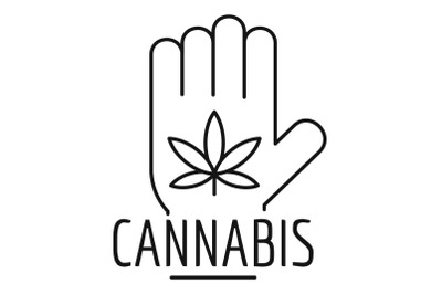 Cannabis in palm logo, outline style