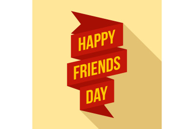 Happy friends day ribbon logo, flat style