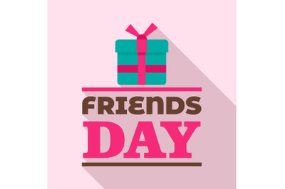 Gift box friends day logo, flat style