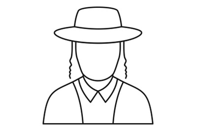 Jewish man face icon, outline style