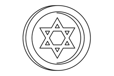 Jewish star coin icon, outline style