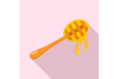 Wood honey spoon icon, flat style