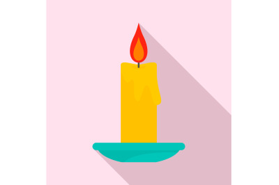 Burning candle icon, flat style