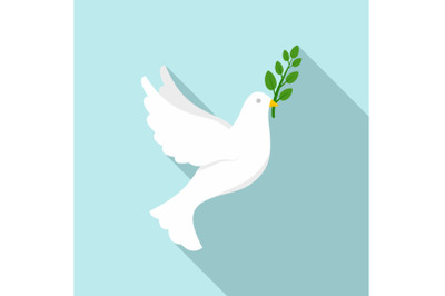 White peace pigeon icon, flat style