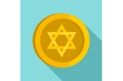 Jewish star coin icon, flat style