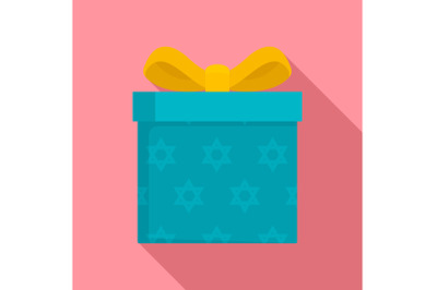 Jewish gift box icon, flat style