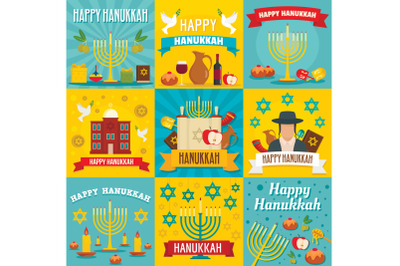 Hanukkah banner set, flat style