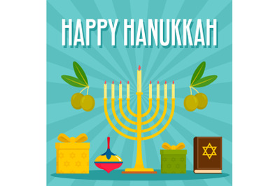 Happy hanukkah menorah concept background, flat style