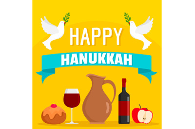 Happy hanukkah food concept background, flat style