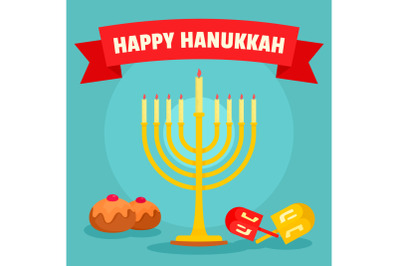 Jewish happy hanukkah concept background, flat style