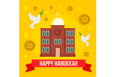 Happy hanukkah jewish church concept background, flat style