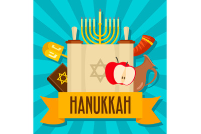 Hanukkah holiday concept background, flat style