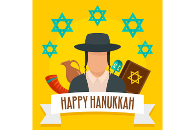 Happy hanukkah concept background, flat style