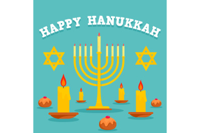 Happy hanukkah candles concept background, flat style
