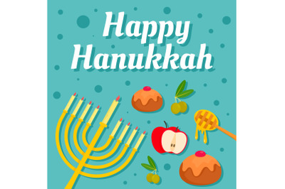 Happy hanukkah holiday concept background, flat style