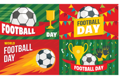 Football day banner set, flat style