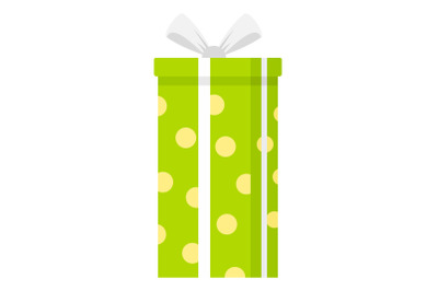 Green gift box icon, flat style
