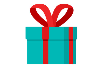 Red ribbon gift box icon, flat style