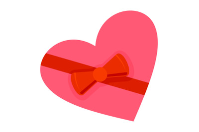 Heart gift box icon, flat style