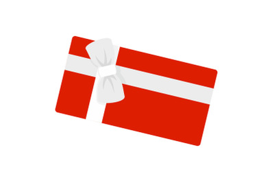 Red gift box white ribbon icon, flat style