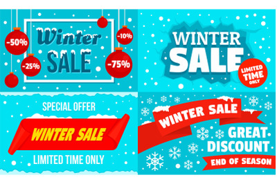 Winter sale banner set, flat style