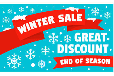 Winter sale great discount concept banner, flat style
