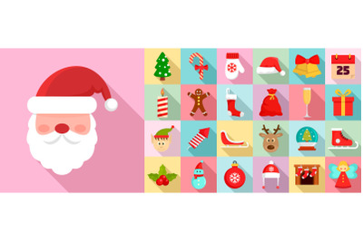 Christmas icon set, flat style