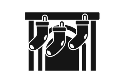 Xmas socks fireplace icon, simple style