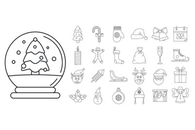 Christmas holiday icon set, outline style