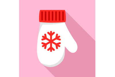 White red winter glove icon, flat style