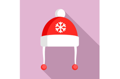 Red winter hat icon, flat style