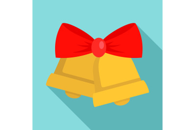 Xmas gold bell icon, flat style