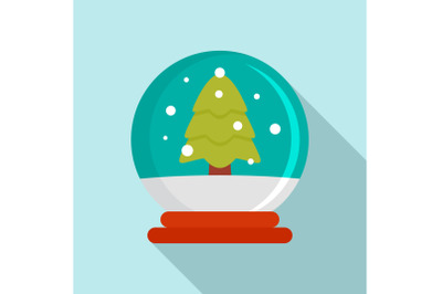 Snow tree glass ball icon, flat style