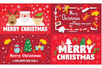 Merry christmas banner set, flat style