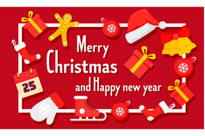 Merry Christmas and Happy New Year concept banner, flat style