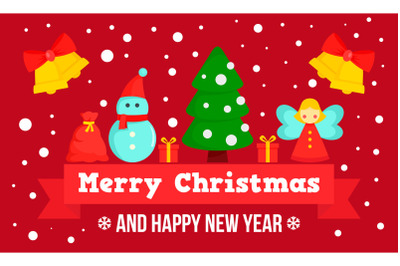 Happy Merry Christmas concept banner, flat style